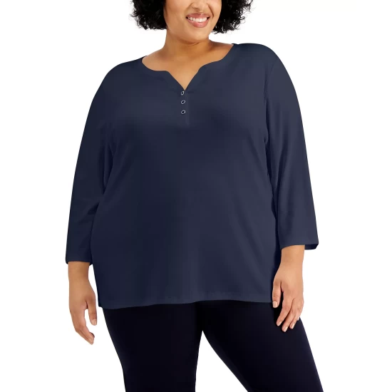 Best deal ๐ Karen Scott Plus Size 3/4-Sleeve Henley Top, Created For Macy's Bright White ๐ - Image 5
