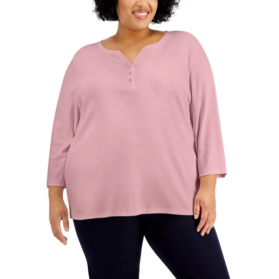 Best deal ๐ Karen Scott Plus Size 3/4-Sleeve Henley Top, Created For Macy's Bright White ๐ - Image 7