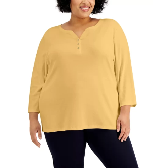 Best deal ๐ Karen Scott Plus Size 3/4-Sleeve Henley Top, Created For Macy's Bright White ๐ - Image 9