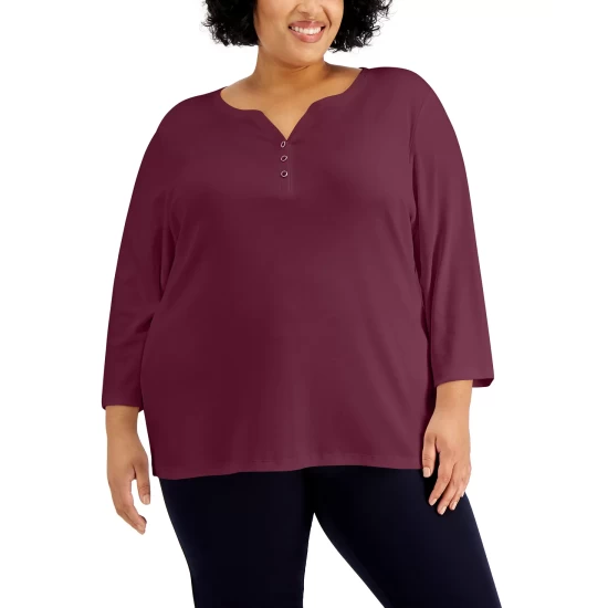 Best deal ๐ Karen Scott Plus Size 3/4-Sleeve Henley Top, Created For Macy's Bright White ๐ - Image 12