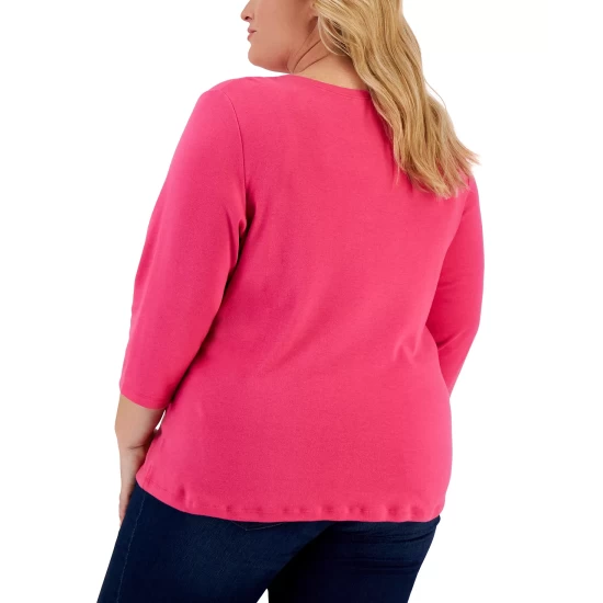Best deal ๐ Karen Scott Plus Size 3/4-Sleeve Henley Top, Created For Macy's Bright White ๐ - Image 15