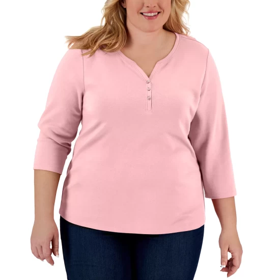 Best deal ๐ Karen Scott Plus Size 3/4-Sleeve Henley Top, Created For Macy's Bright White ๐ - Image 16