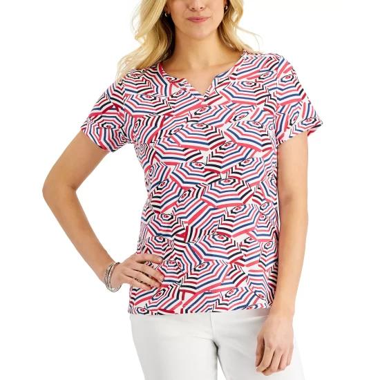 Best deal 🛒 Karen Scott 👩 Women's Beach Umbrella Party Printed Top, Created For Macy's New Red Amore ✔️ - Image 3