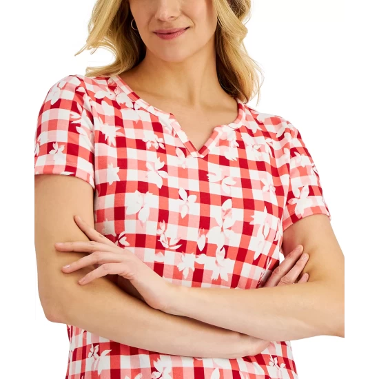 Best reviews of ๐ Karen Scott ๐ฉ Women's Gingham Blooms Printed Top, Created For Macy's New Red Amore ๐ - Image 4