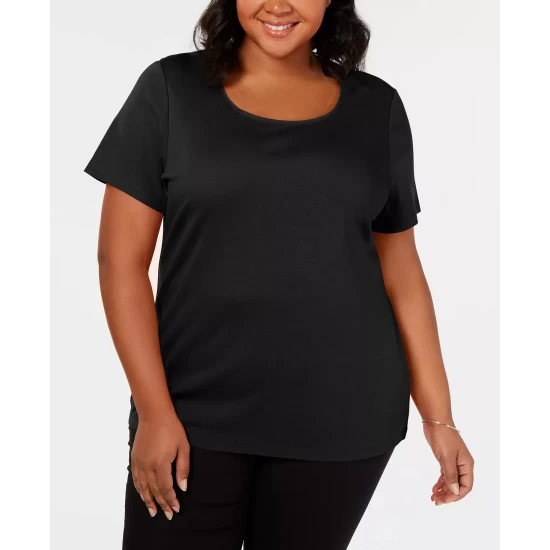 Buy ๐ Karen Scott Plus Size Short Sleeve Scoop-Neck Top, Created For Macy's Beach Glass ๐ฏ - Image 2