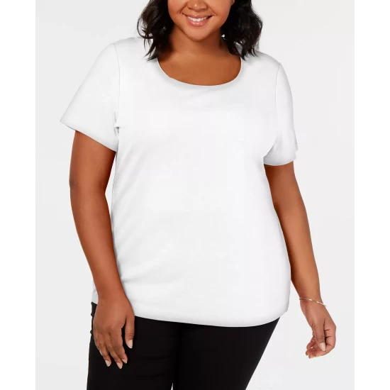 Buy ๐ Karen Scott Plus Size Short Sleeve Scoop-Neck Top, Created For Macy's Beach Glass ๐ฏ - Image 3
