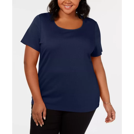 Buy ๐ Karen Scott Plus Size Short Sleeve Scoop-Neck Top, Created For Macy's Beach Glass ๐ฏ - Image 4