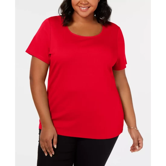 Buy ๐ Karen Scott Plus Size Short Sleeve Scoop-Neck Top, Created For Macy's Beach Glass ๐ฏ - Image 5