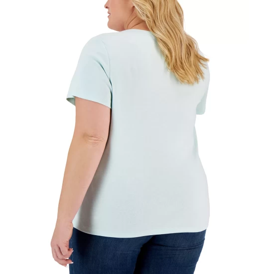 Buy ๐ Karen Scott Plus Size Short Sleeve Scoop-Neck Top, Created For Macy's Beach Glass ๐ฏ - Image 7