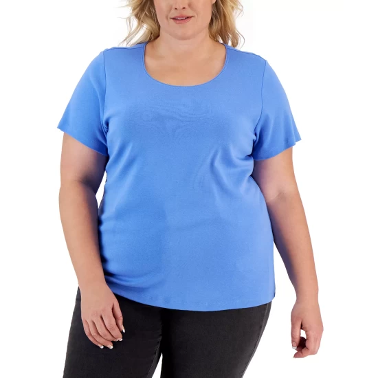 Buy ๐ Karen Scott Plus Size Short Sleeve Scoop-Neck Top, Created For Macy's Beach Glass ๐ฏ - Image 8