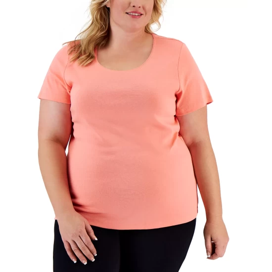 Buy ๐ Karen Scott Plus Size Short Sleeve Scoop-Neck Top, Created For Macy's Beach Glass ๐ฏ - Image 9