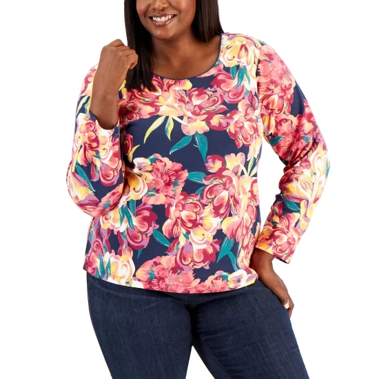 Best reviews of ๐ฅ Karen Scott Plus Size Floral Print Scoop-Neck Top, Created For Macy's Deep Black ๐ฅ - Image 4