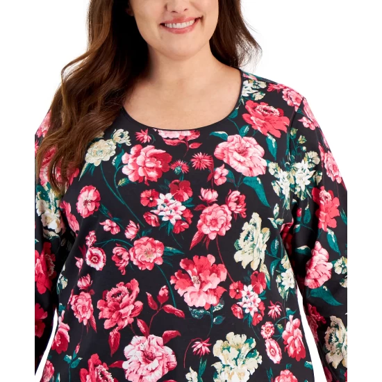 Best reviews of ๐ฅ Karen Scott Plus Size Floral Print Scoop-Neck Top, Created For Macy's Deep Black ๐ฅ - Image 5