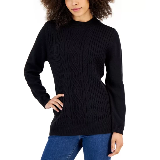 Deals ⌛ Karen Scott Petite Cable-Knit Mock-Neck Sweater, Created For Macy's Cassis ✔️ - Image 2