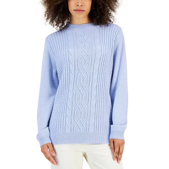 Deals ⌛ Karen Scott Petite Cable-Knit Mock-Neck Sweater, Created For Macy's Cassis ✔️ - Image 3