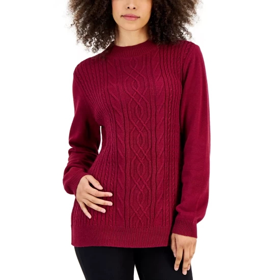 Deals ⌛ Karen Scott Petite Cable-Knit Mock-Neck Sweater, Created For Macy's Cassis ✔️ - Image 5