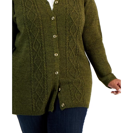 Cheap 😉 Karen Scott Plus Size V-Neck Cable-Knit Cardigan, Created For Macy's Beige Marl 😉 - Image 4
