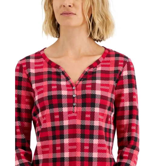Outlet ๐งจ Karen Scott ๐ฉ Women's Plaid Henley Top, Created For Macy's Ultra Blue โญ - Image 5