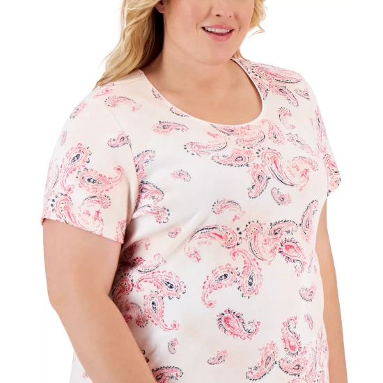 Best Sale ๐ฅ Karen Scott Plus Size Paisley-Print Henley Top, Created For Macy's Granada Sky ๐ - Image 4