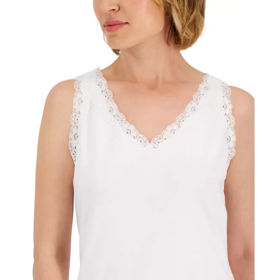 Cheap 🔥 Karen Scott Petite Cotton Lace-Trim Tank Top, Created For Macy's Deep Black 🥰 - Image 4