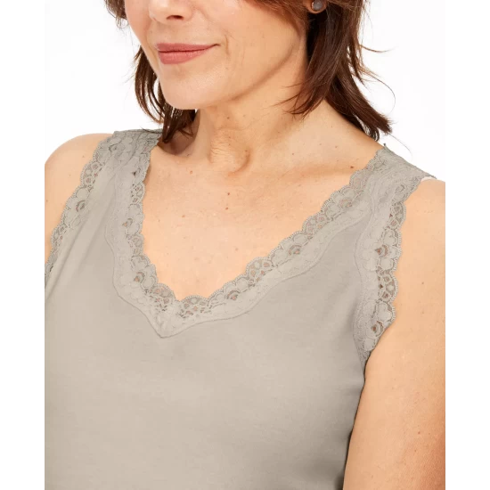 Cheap 🔥 Karen Scott Petite Cotton Lace-Trim Tank Top, Created For Macy's Deep Black 🥰 - Image 5