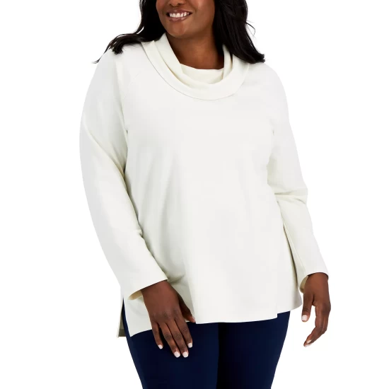 Brand new ๐คฉ Karen Scott Plus Size French Terry Cowl Neck Tunic, Created For Macy's Artic Wolf ๐ - Image 4