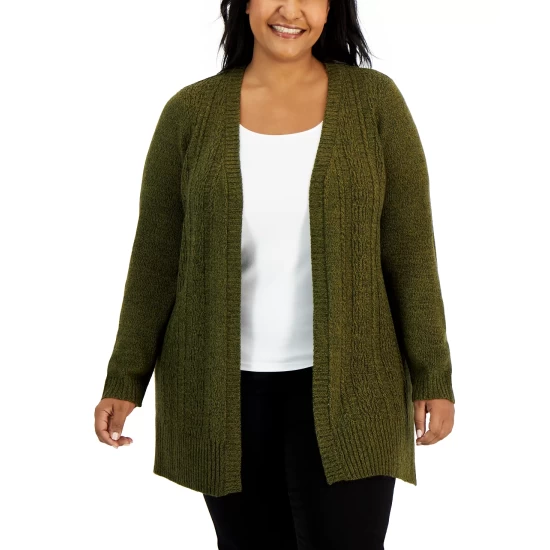 Brand new โ Karen Scott Plus Size Open-Front Duster Cardigan, Created For Macy's Black Ash Marl ๐ - Image 4