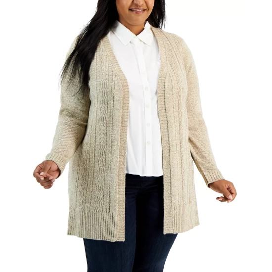 Brand new โ Karen Scott Plus Size Open-Front Duster Cardigan, Created For Macy's Black Ash Marl ๐ - Image 5