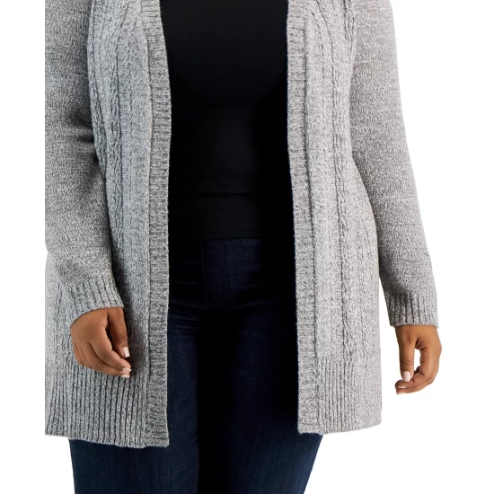 Brand new โ Karen Scott Plus Size Open-Front Duster Cardigan, Created For Macy's Black Ash Marl ๐ - Image 6