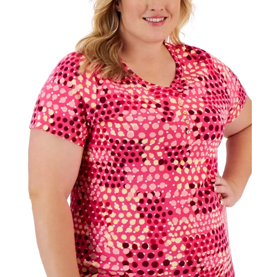 Cheap ๐ Karen Scott Plus Size Mod Dots Henley Top, Created For Macy's Steel Rose ๐ - Image 5