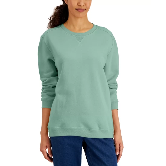 Best Pirce ๐ Karen Scott Crew Neck Fleece Sweatshirt, Created For Macy's Marine Green ๐คฉ - Image 15
