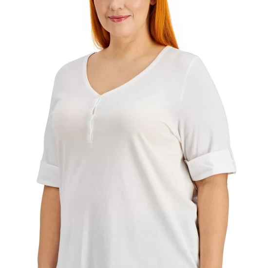 Promo ๐งจ Karen Scott Plus Size Henley Tunic, Created For Macy's Bright White ๐ - Image 4