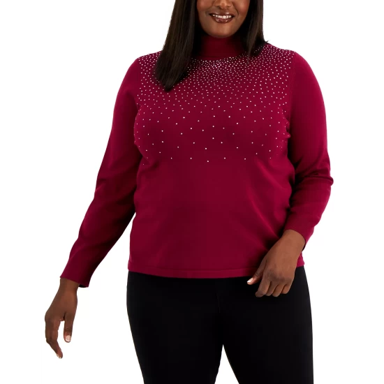 Brand new ๐งจ Karen Scott Plus Size Embellished Sweater, Created For Macy's Malbec ๐ - Image 5