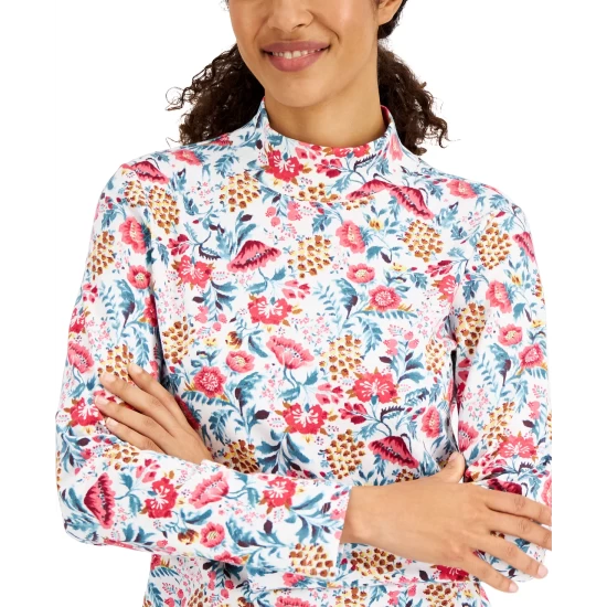 Cheap ๐คฉ Karen Scott ๐ฉ Women's Janelle Printed Mock-Neck Top, Created For Macy's Bright White ๐งจ - Image 4