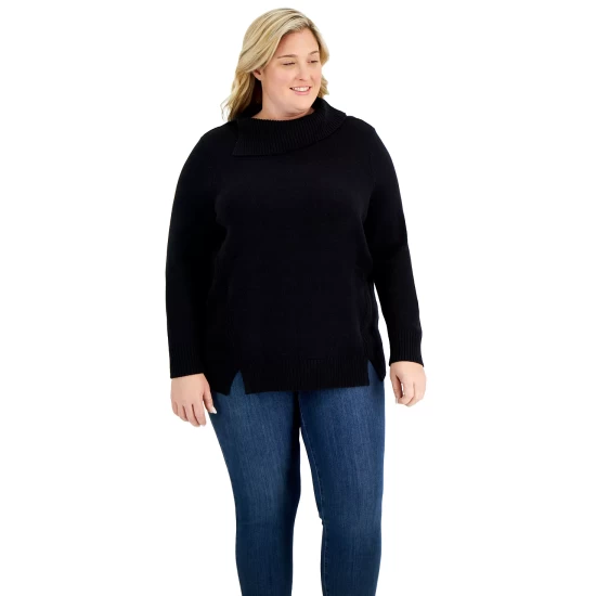 Coupon 🤩 Karen Scott Plus Size Funnel-Neck Sweater, Created For Macy's Deep Black ❤️ - Image 2