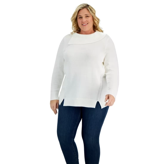Coupon 🤩 Karen Scott Plus Size Funnel-Neck Sweater, Created For Macy's Deep Black ❤️ - Image 3