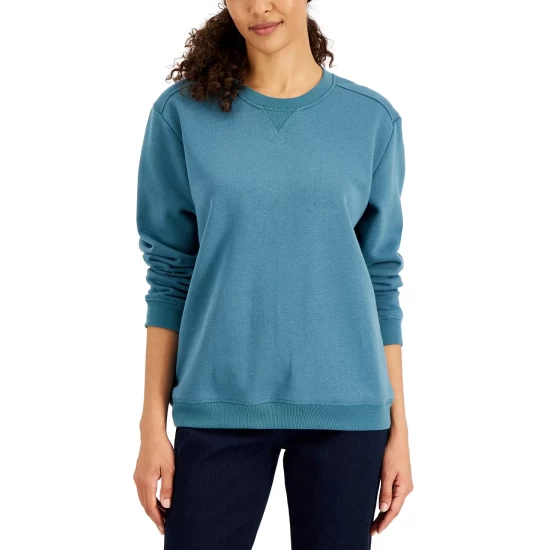 Best Pirce ๐ Karen Scott Crew Neck Fleece Sweatshirt, Created For Macy's Marine Green ๐คฉ - Image 17