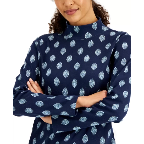 Flash Sale ๐ Karen Scott ๐ฉ Women's Ikat Foulard Printed Mock-Neck Top, Created For Macy's Intrepid Blue ๐งจ - Image 4