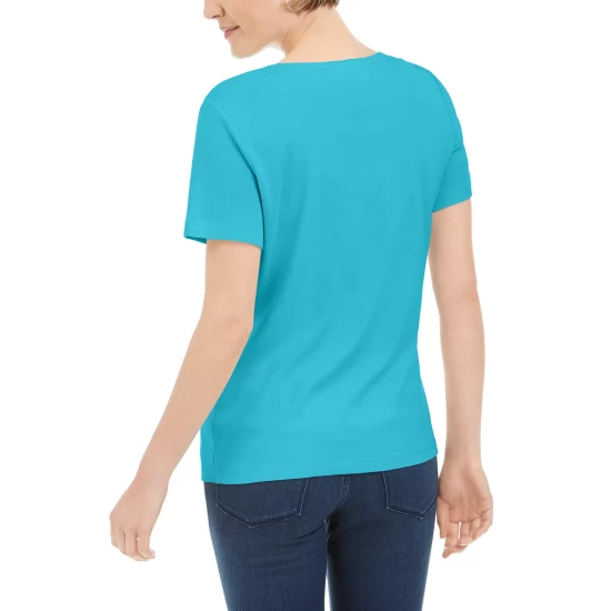 Flash Sale โ Karen Scott Short Sleeve Scoop Neck Top, Created For Macy's Aqua Oasis ๐คฉ - Image 3