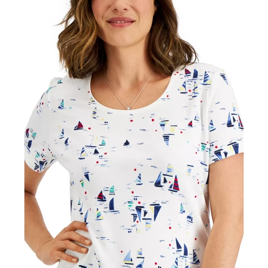 Outlet ๐ Karen Scott ๐ฉ Women's Sail Specks Printed Top, Created For Macy's Bright White ๐ - Image 4