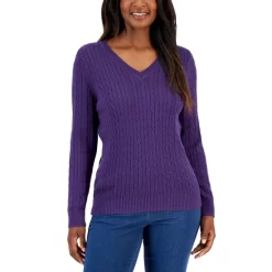 Best Sale โจ Karen Scott ๐ฉ Women's Cable-Knit Turtleneck Cotton Sweater, Created For Macy's Marine Green ๐ฏ