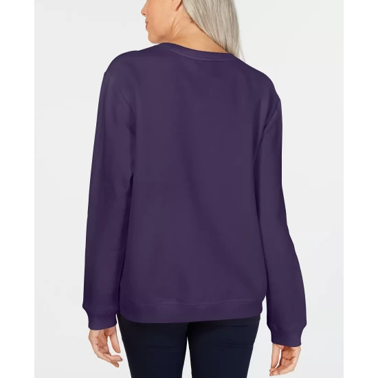 Promo ๐ Karen Scott Petite Fleece Crewneck Sweatshirt, Created For Macy's Marine Green ๐ - Image 3