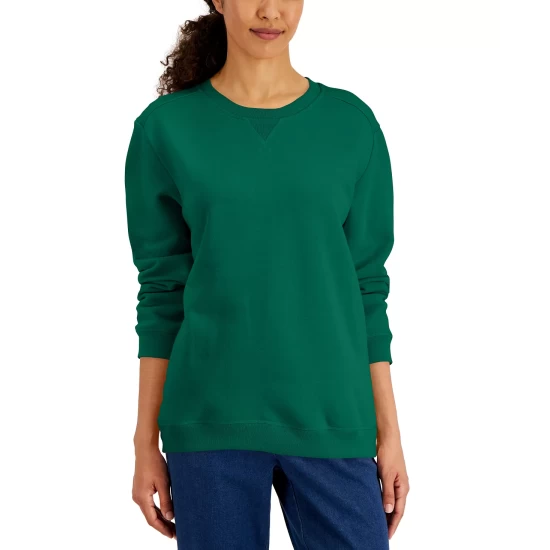 Promo ๐ Karen Scott Petite Fleece Crewneck Sweatshirt, Created For Macy's Marine Green ๐ - Image 8