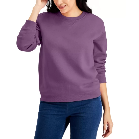 Promo ๐ Karen Scott Petite Fleece Crewneck Sweatshirt, Created For Macy's Marine Green ๐ - Image 9
