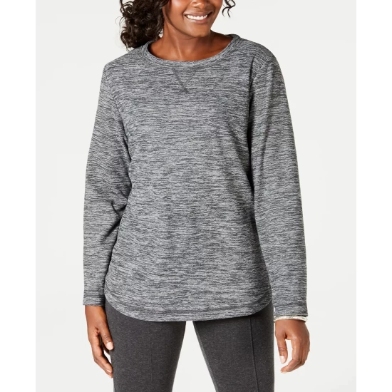 Coupon 👍 Karen Scott Long Sleeve Spacedye Microfleece Top Malbec 🔥 - Image 2