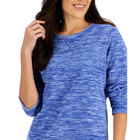Coupon 👍 Karen Scott Long Sleeve Spacedye Microfleece Top Malbec 🔥 - Image 3
