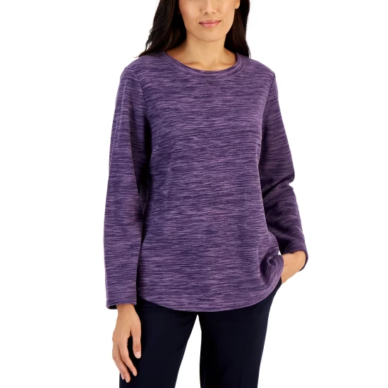 Coupon 👍 Karen Scott Long Sleeve Spacedye Microfleece Top Malbec 🔥 - Image 4