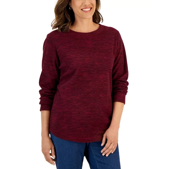 Coupon 👍 Karen Scott Long Sleeve Spacedye Microfleece Top Malbec 🔥 - Image 5