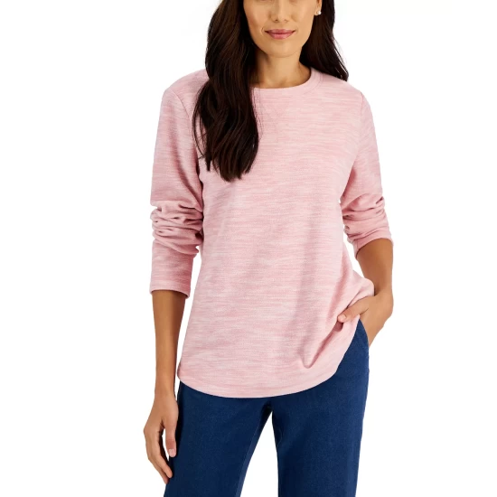 Coupon 👍 Karen Scott Long Sleeve Spacedye Microfleece Top Malbec 🔥 - Image 6