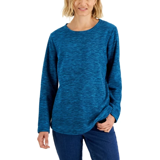 Coupon 👍 Karen Scott Long Sleeve Spacedye Microfleece Top Malbec 🔥 - Image 7